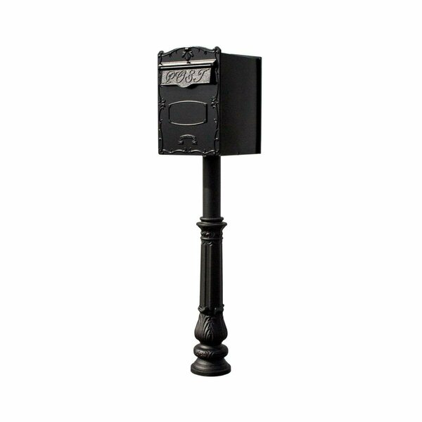 Book Publishing Co 18 in. Kingsbury REAR Retrieval Mailbox with Hanford Post & Decorative Ornate Base - Black GR3180453